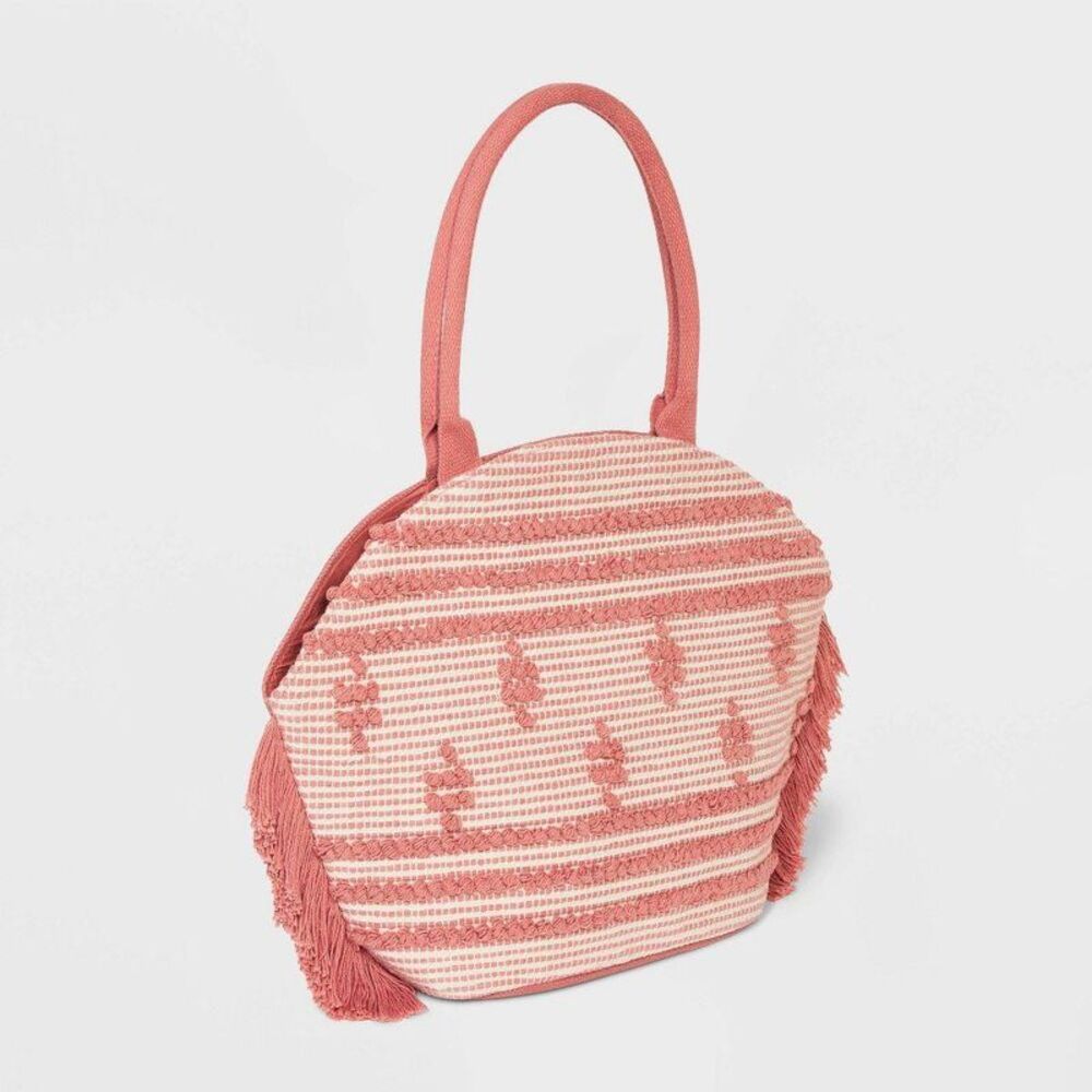 Open Box - Shade & Shore -  Women's Tote Bag Handbag  Rose Pink/Off-White - Picture 3 of 4